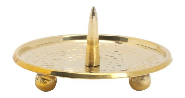 Kerzenteller Messing Rund mit großem Kerzendorn Gold (Glänzend), für Kerzen Ø bis 8 cm