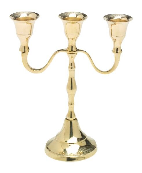 Tischleuchter 3-flammig Messing Rund Gold (Glänzend) Höhe 18 cm, für Kerzen Ø 2 - 2,5 cm