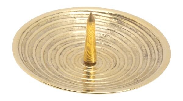 Kerzenteller Messing Rund mit großem Kerzendorn Gold (Matt), für Kerzen Ø bis 8 cm