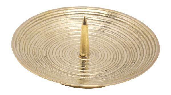 Kerzenteller Messing Rund mit großem Kerzendorn Gold (Matt), für Kerzen Ø bis 10 cm