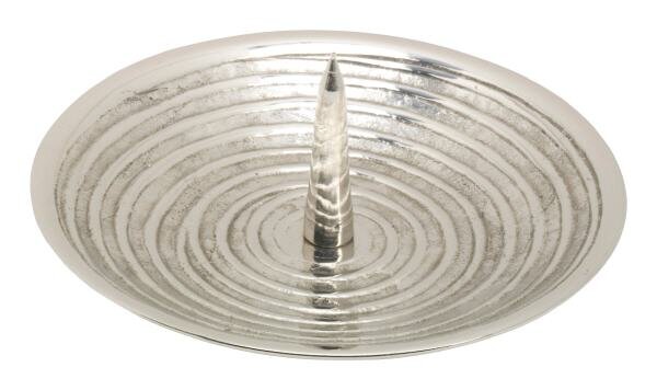 Kerzenteller Messing vernickelt Rund mit großem Kerzendorn Silber (Matt), für Kerzen Ø bis 8 cm