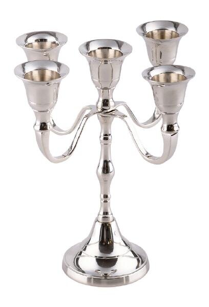 Tischleuchter 5-flammig Messing vernickelt Rund Silber (Glänzend) Höhe 18 cm, für Kerzen Ø 2 - 2,5 cm